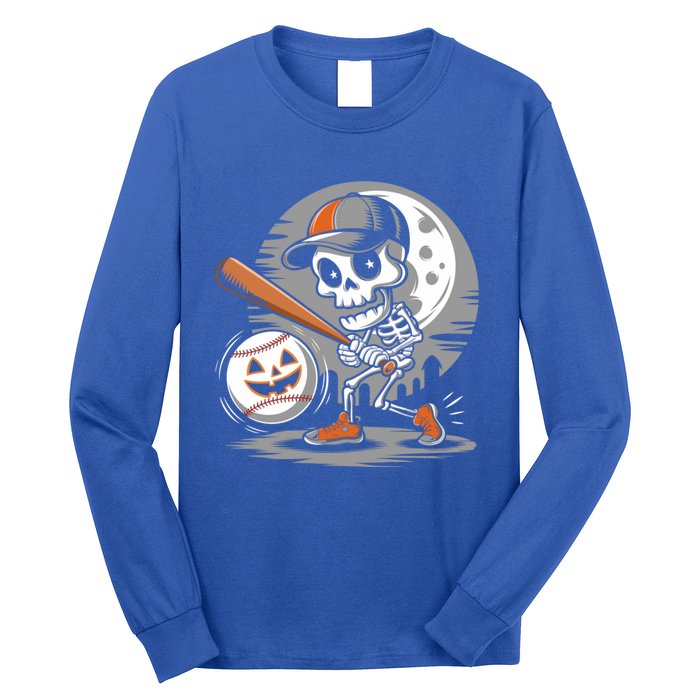 Halloween Baseball Skeleton Pitcher Catcher Baseballer Gift Long Sleeve Shirt