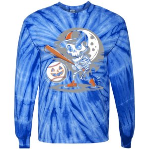 Halloween Baseball Skeleton Pitcher Catcher Baseballer Gift Tie-Dye Long Sleeve Shirt