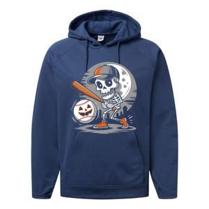 Halloween Baseball Skeleton Pitcher Catcher Baseballer Gift Performance Fleece Hoodie