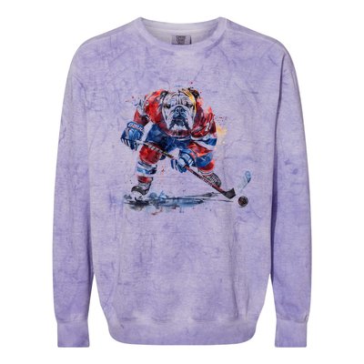 Hockey Bulldog Sports Fan Funny Ice Hockey Player Gift Colorblast Crewneck Sweatshirt