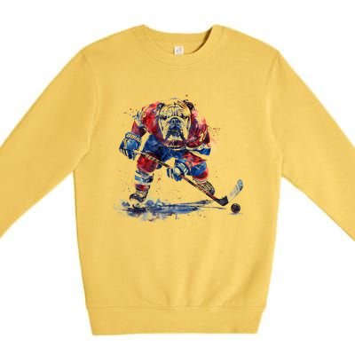 Hockey Bulldog Sports Fan Funny Ice Hockey Player Gift Premium Crewneck Sweatshirt