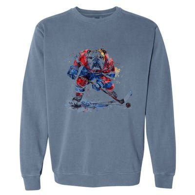 Hockey Bulldog Sports Fan Funny Ice Hockey Player Gift Garment-Dyed Sweatshirt