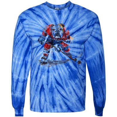 Hockey Bulldog Sports Fan Funny Ice Hockey Player Gift Tie-Dye Long Sleeve Shirt