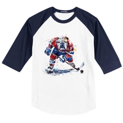 Hockey Bulldog Sports Fan Funny Ice Hockey Player Gift Baseball Sleeve Shirt