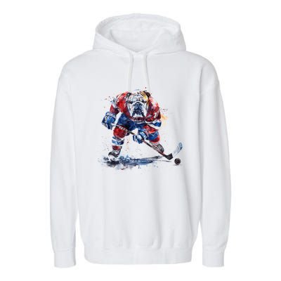 Hockey Bulldog Sports Fan Funny Ice Hockey Player Gift Garment-Dyed Fleece Hoodie