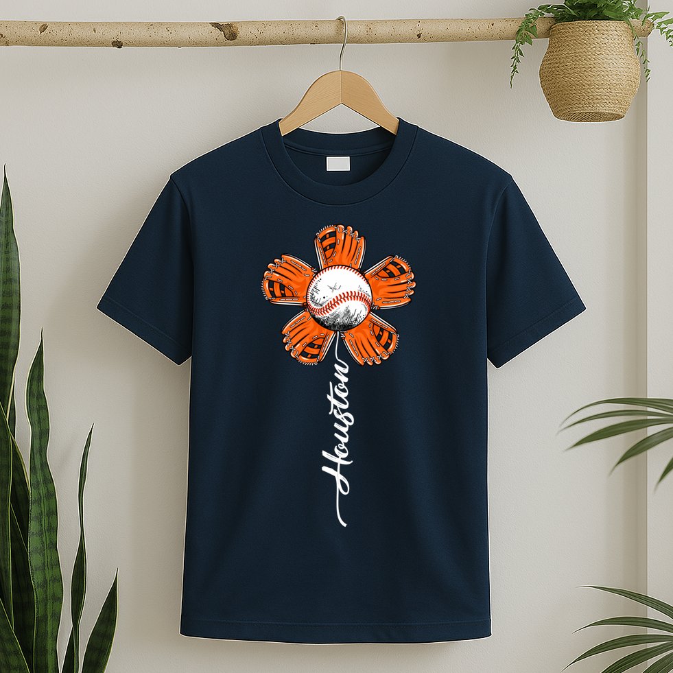 Houston Baseball Souvenir Colorful Flower Tee I Love Houston Women T-Shirt