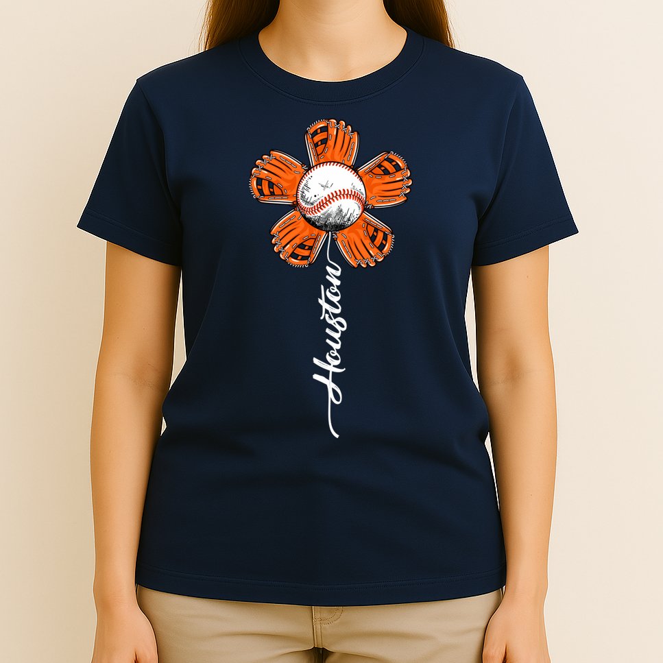 Houston Baseball Souvenir Colorful Flower Tee I Love Houston Women T-Shirt