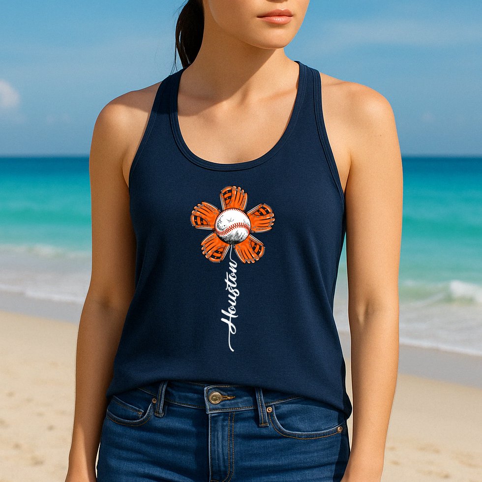 Houston Baseball Souvenir Colorful Flower Tee I Love Houston Women Womens Tank Top