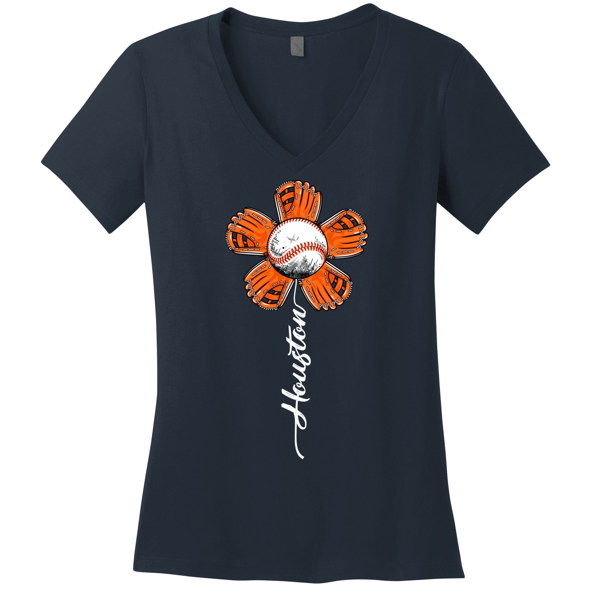 Houston Baseball Souvenir Colorful Flower Tee I Love Houston Women Women's V-Neck T-Shirt