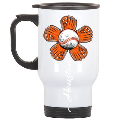 Houston Baseball Souvenir Colorful Flower Tee I Love Houston Women Stainless Steel Travel Mug