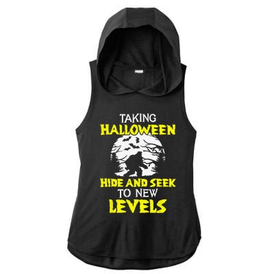 Halloween Bigfoot Sasquatch Spooky Pumpkin Ladies PosiCharge Tri-Blend Wicking Draft Hoodie Tank