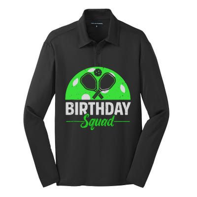 Happy Birthday Squad Pickleball Sports Theme Birthday Party Silk Touch Performance Long Sleeve Polo