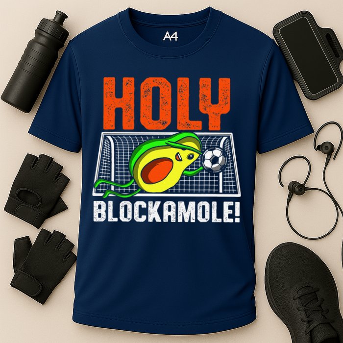 Holy Blockamole Soccer Blocker Funny Avocado Goalie Gift Cooling Performance Crew T-Shirt