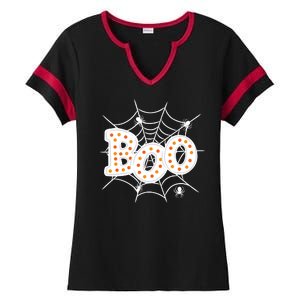 Halloween Boo Spider Web Spooky Season Ladies Halftime Notch Neck Tee