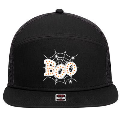 Halloween Boo Spider Web Spooky Season 7 Panel Mesh Trucker Snapback Hat