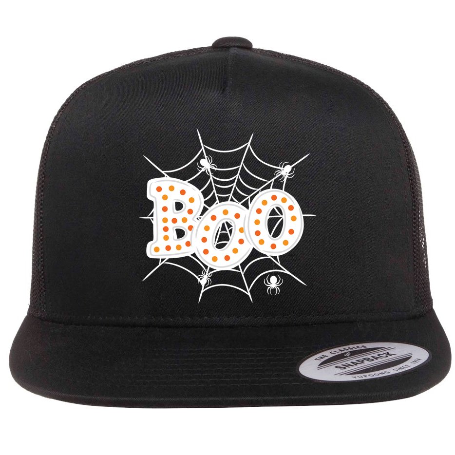 Halloween Boo Spider Web Spooky Season Flat Bill Trucker Hat