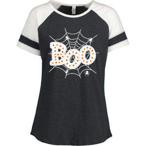 Halloween Boo Spider Web Spooky Season Enza Ladies Jersey Colorblock Tee