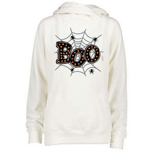 Halloween Boo Spider Web Spooky Season Womens Funnel Neck Pullover Hood