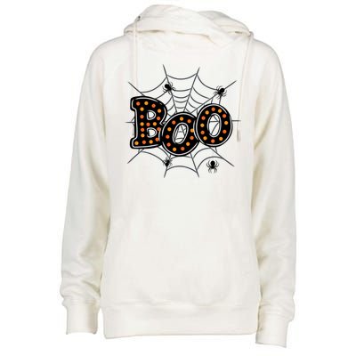 Halloween Boo Spider Web Spooky Season Womens Funnel Neck Pullover Hood