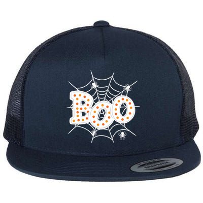 Halloween Boo Spider Web Spooky Season Flat Bill Trucker Hat