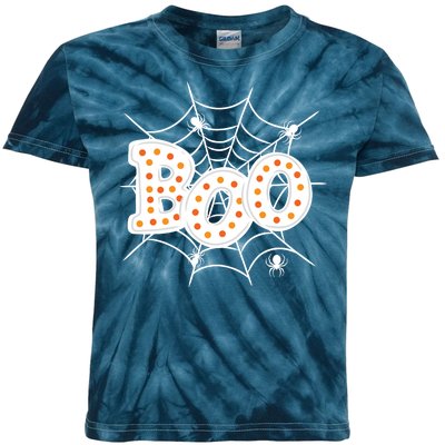 Halloween Boo Spider Web Spooky Season Kids Tie-Dye T-Shirt