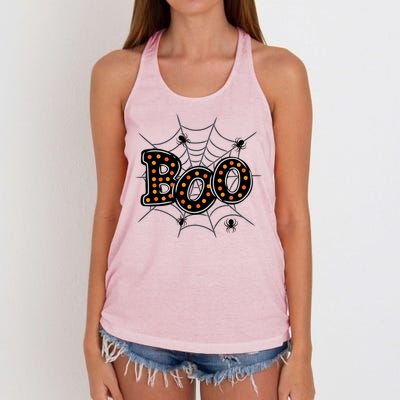 Halloween Boo Spider Web Spooky Season Women's Knotted Racerback Tank