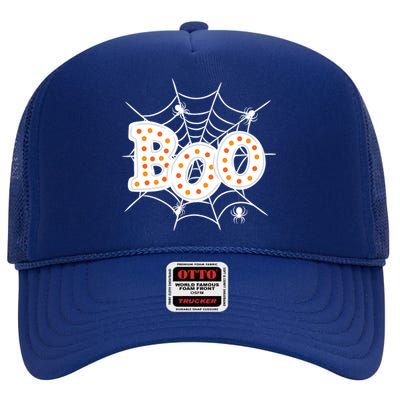 Halloween Boo Spider Web Spooky Season High Crown Mesh Back Trucker Hat