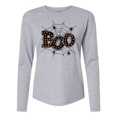 Halloween Boo Spider Web Spooky Season Womens Cotton Relaxed Long Sleeve T-Shirt