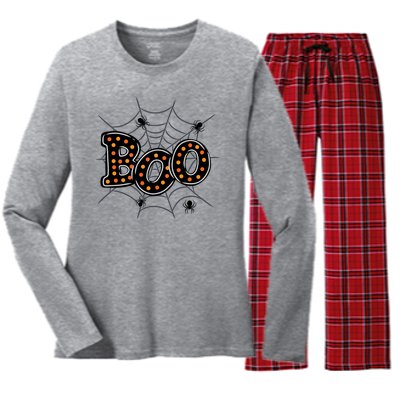 Halloween Boo Spider Web Spooky Season Women's Long Sleeve Flannel Pajama Set 