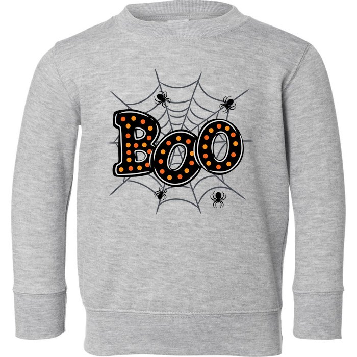 Halloween Boo Spider Web Spooky Season Toddler Sweatshirt