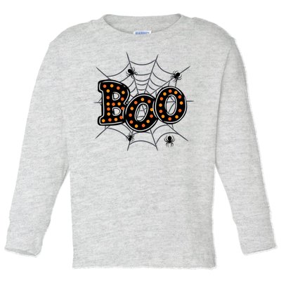 Halloween Boo Spider Web Spooky Season Toddler Long Sleeve Shirt