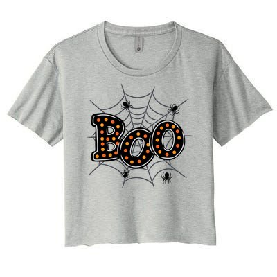 Halloween Boo Spider Web Spooky Season Women's Crop Top Tee