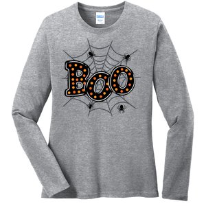 Halloween Boo Spider Web Spooky Season Ladies Long Sleeve Shirt