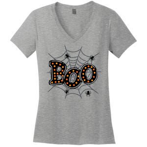 Halloween Boo Spider Web Spooky Season Women's V-Neck T-Shirt