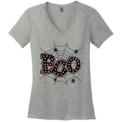 Halloween Boo Spider Web Spooky Season Women's V-Neck T-Shirt