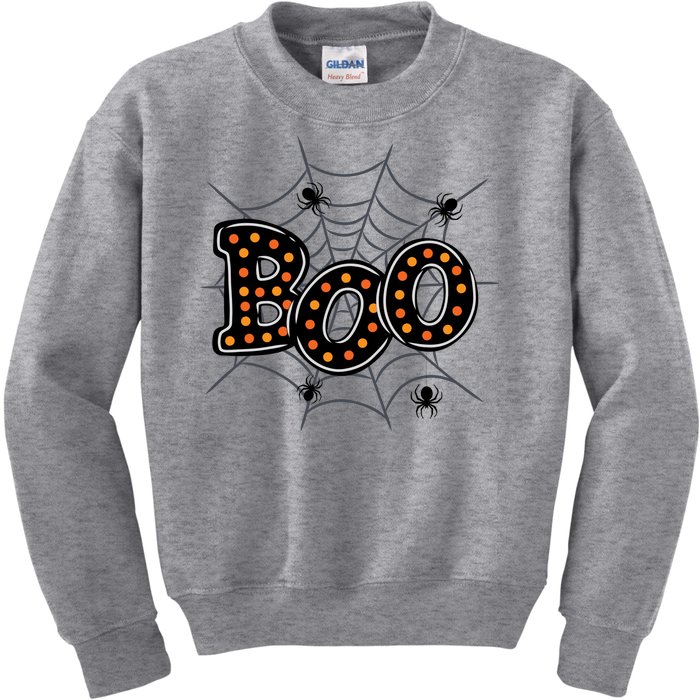 Halloween Boo Spider Web Spooky Season Kids Sweatshirt