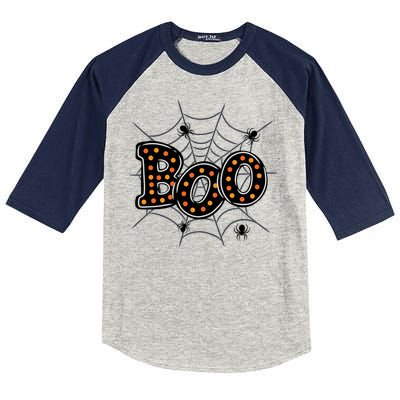 Halloween Boo Spider Web Spooky Season Kids Colorblock Raglan Jersey