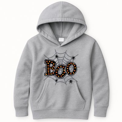 Halloween Boo Spider Web Spooky Season Kids Hoodie