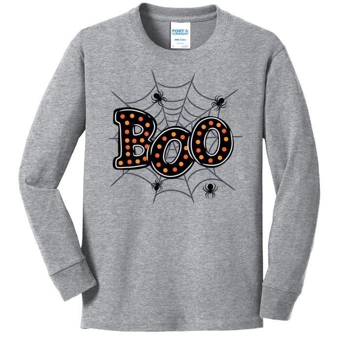 Halloween Boo Spider Web Spooky Season Kids Long Sleeve Shirt