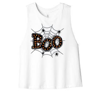 Halloween Boo Spider Web Spooky Season Women's Racerback Cropped Tank