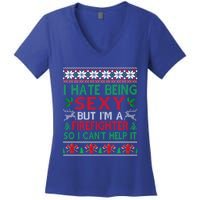 Hate Being Sexy Firefighter Christmas Ugly Sweater Gift Women's V-Neck T-Shirt