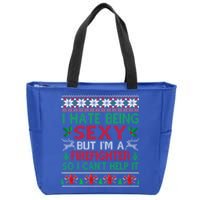 Hate Being Sexy Firefighter Christmas Ugly Sweater Gift Zip Tote Bag