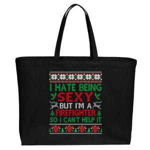 Hate Being Sexy Firefighter Christmas Ugly Sweater Gift Cotton Canvas Jumbo Tote