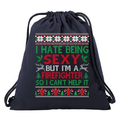 Hate Being Sexy Firefighter Christmas Ugly Sweater Gift Drawstring Bag