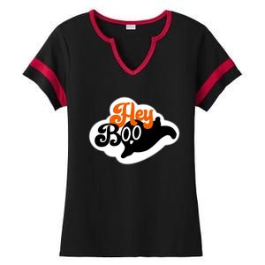 Hey Boo Spooky Halloween Funny Gift Ladies Halftime Notch Neck Tee