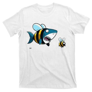 Happy Bumblebee Shark Swimming With A Cautious Bee T-Shirt