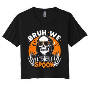 Halloween Boy Skeleton Bruh Halloween Women's Crop Top Tee