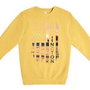 Huntington Beach Summer Sunset American Flag Meaningful Gift Premium Crewneck Sweatshirt