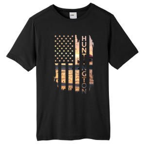 Huntington Beach Summer Sunset American Flag Meaningful Gift Tall Fusion ChromaSoft Performance T-Shirt