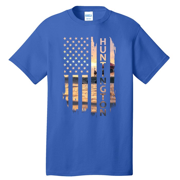 Huntington Beach Summer Sunset American Flag Meaningful Gift Tall T-Shirt